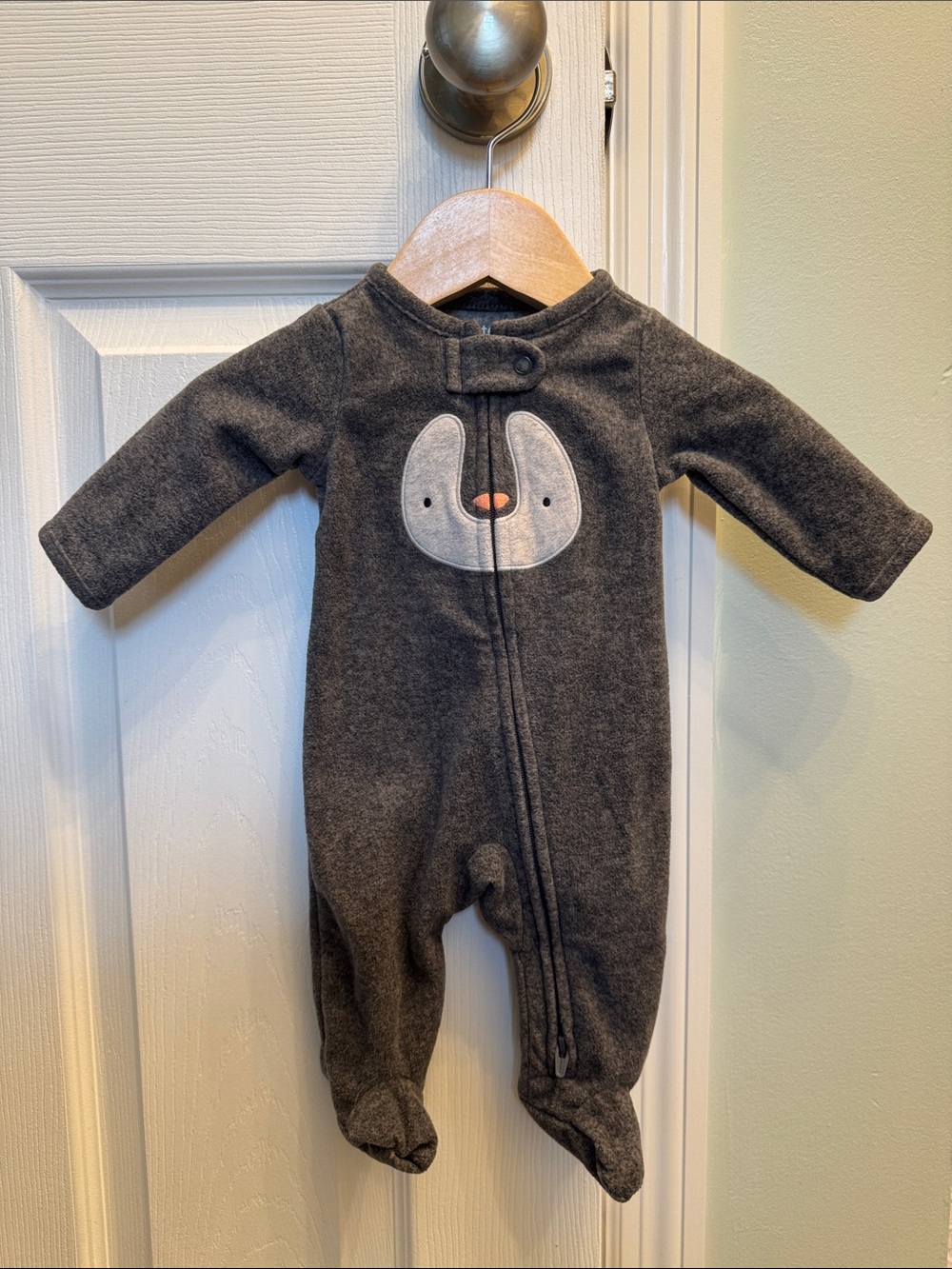 Carter's Dark Gray Penguin Fleece Footed One-Piece